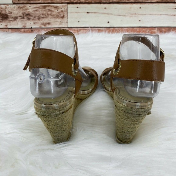 Sperry Women's Open Toe Espadrille Rope Wedge Sandals Size 8.5 Brown Tan Leather - Picture 5 of 8